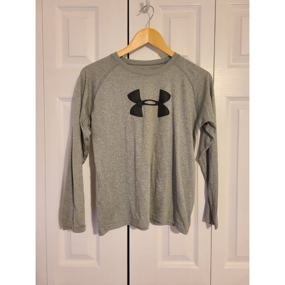 Under armour large boys loose fit heat gear long sleeve grey tee - Picture 1 of 7